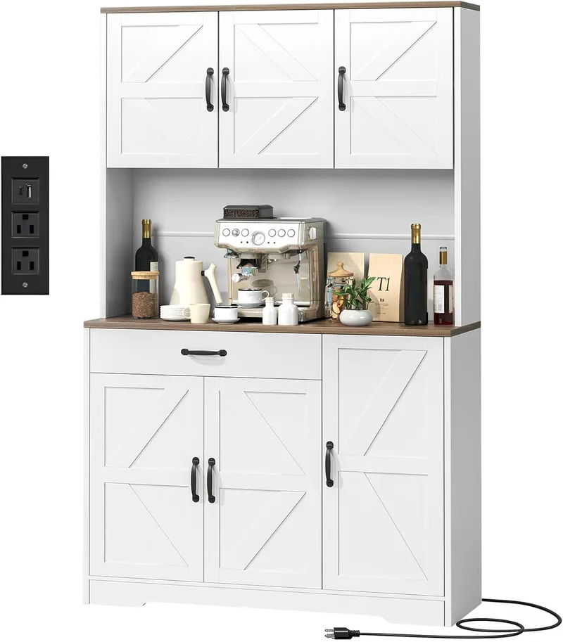 GRUSIGN 71 Inch Pantry Cabinet with Charging Station