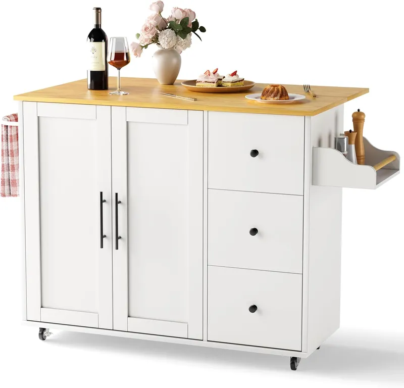GRUSIGN Kitchen Island on Wheels with Storage
